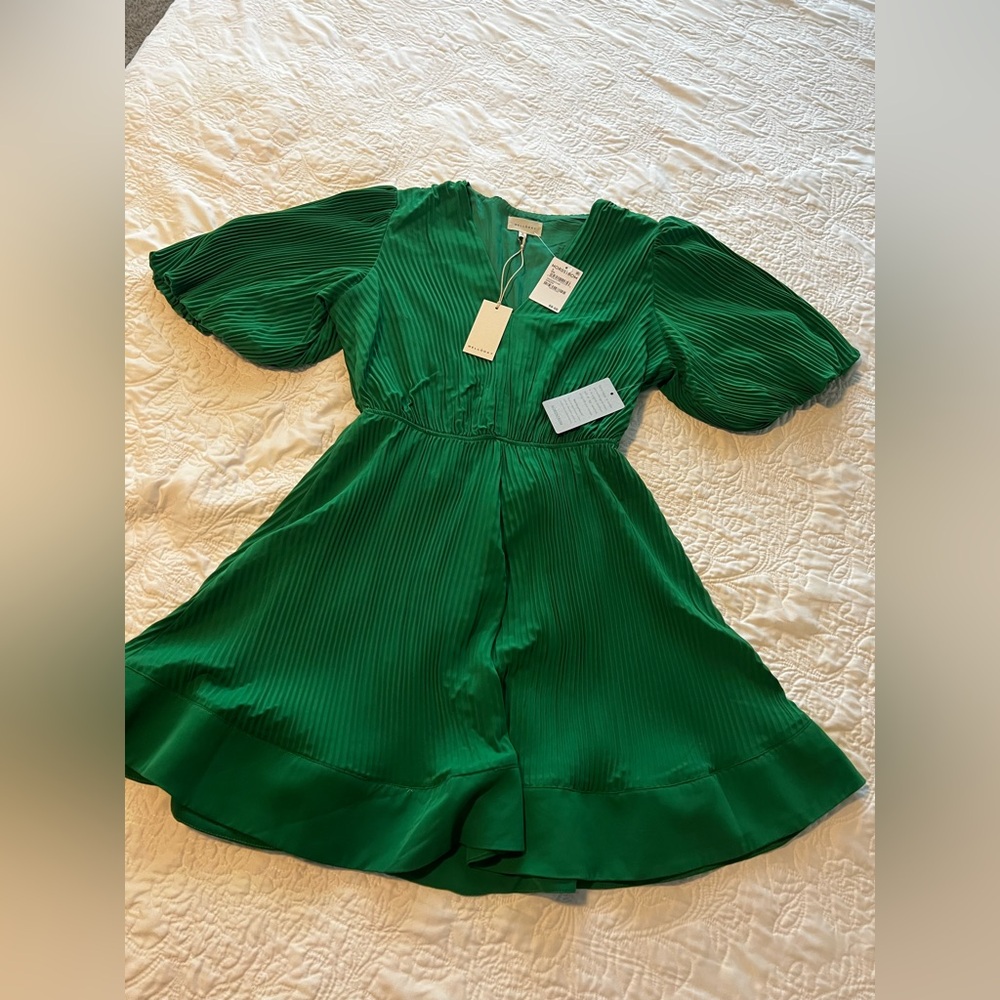 Chic Green Puff Sleeve Mini  Dress